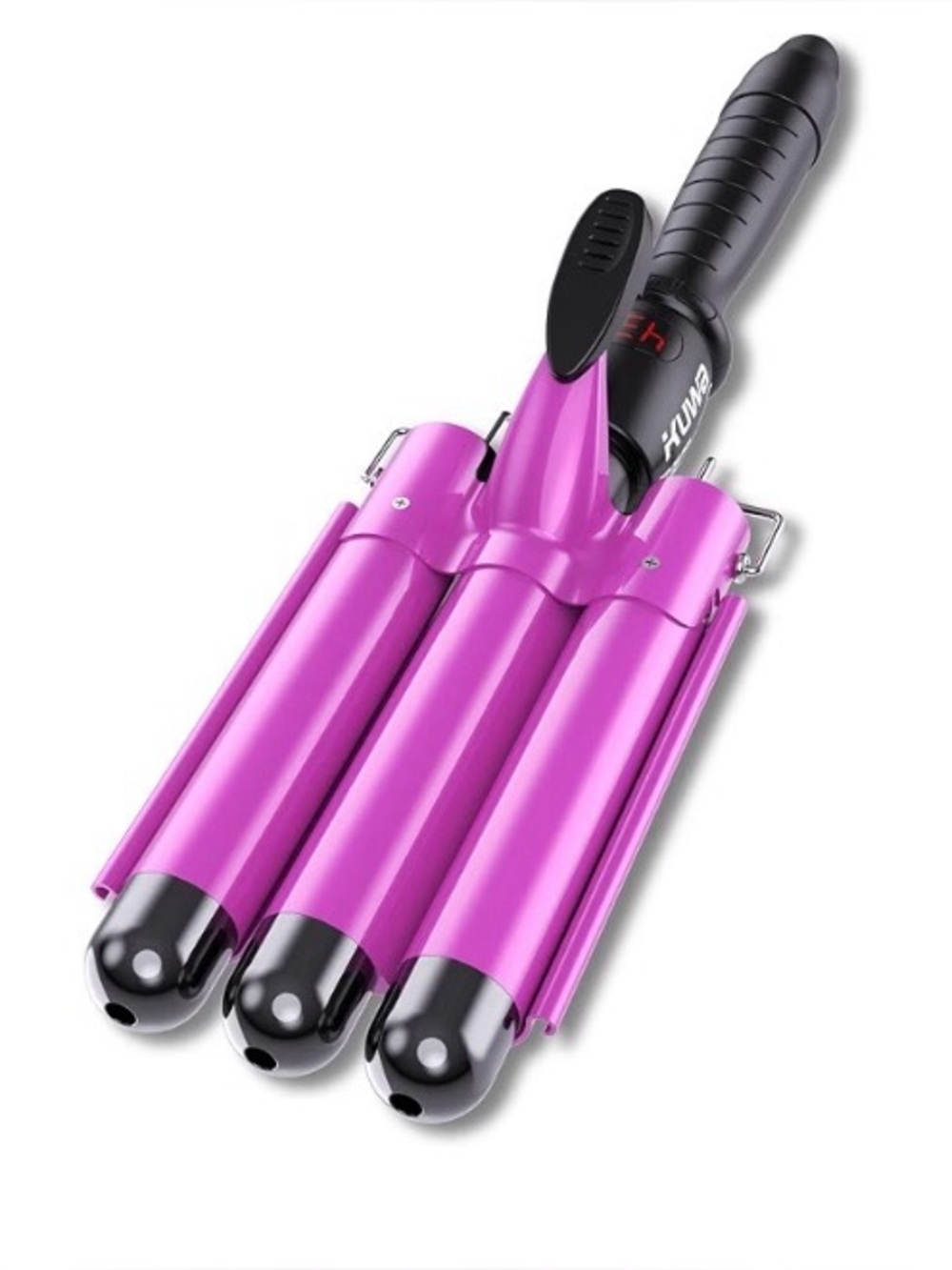 Triple Barrel Waver Hair Curler in Bright Pink